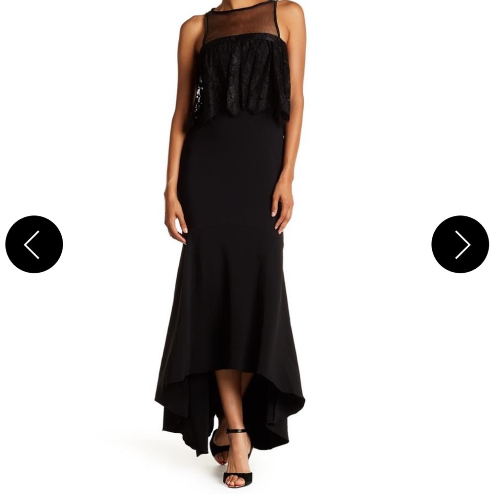 Theia high low cobalt blue gown